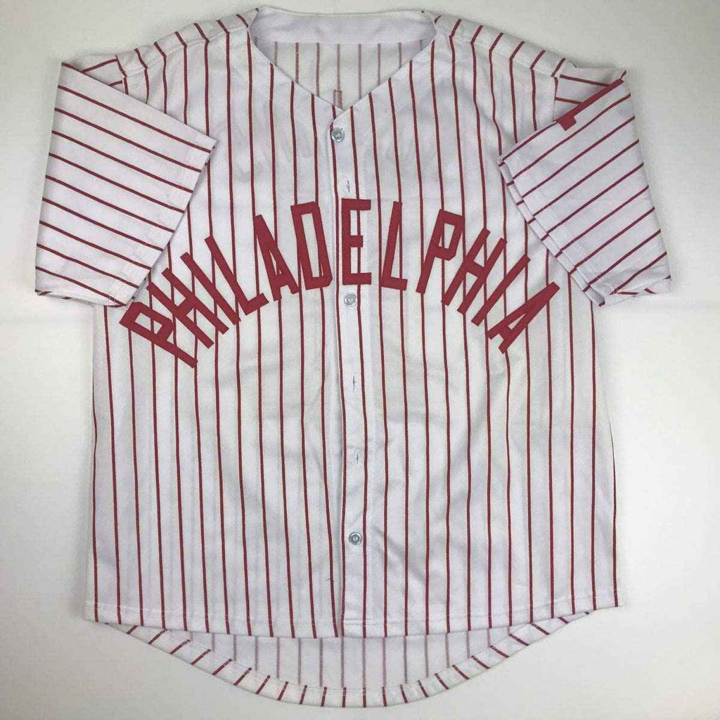 Autographed/Signed Jimmy Rollins Philadelphia Pinstripe Baseball Jersey Beckett BAS COA