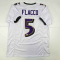 Autographed/Signed Joe Flacco Baltimore White Football Jersey JSA COA