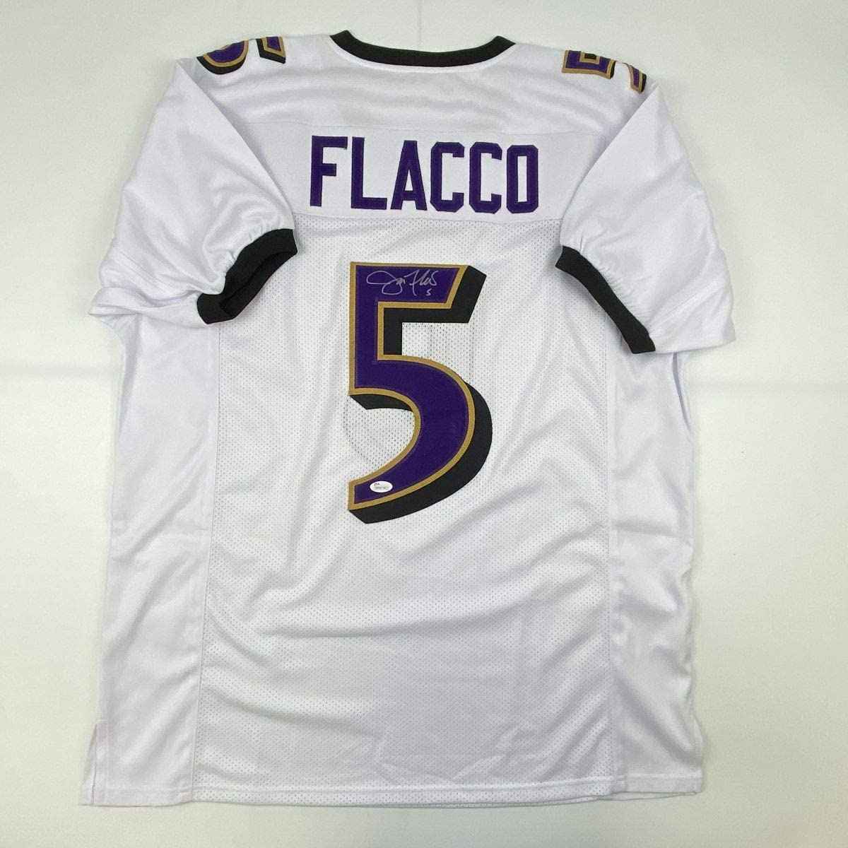 Autographed/Signed Joe Flacco Baltimore White Football Jersey JSA COA