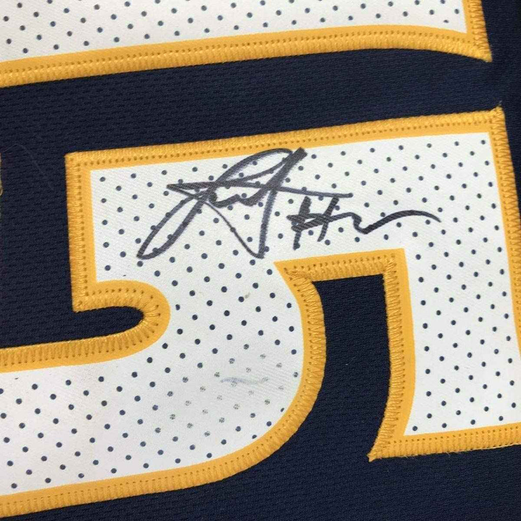 Framed Autographed/Signed Nikola Jokic 35x39 Denver Blue Basketball Jersey PSA/DNA COA