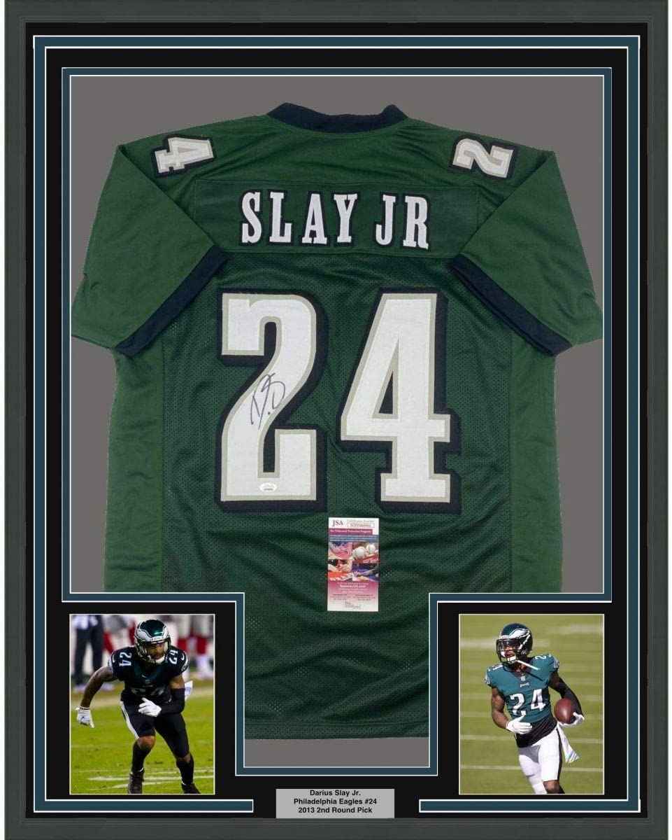 Framed Autographed/Signed Darius Slay Jr. 35x39 Philadelphia Green Football Jersey JSA COA