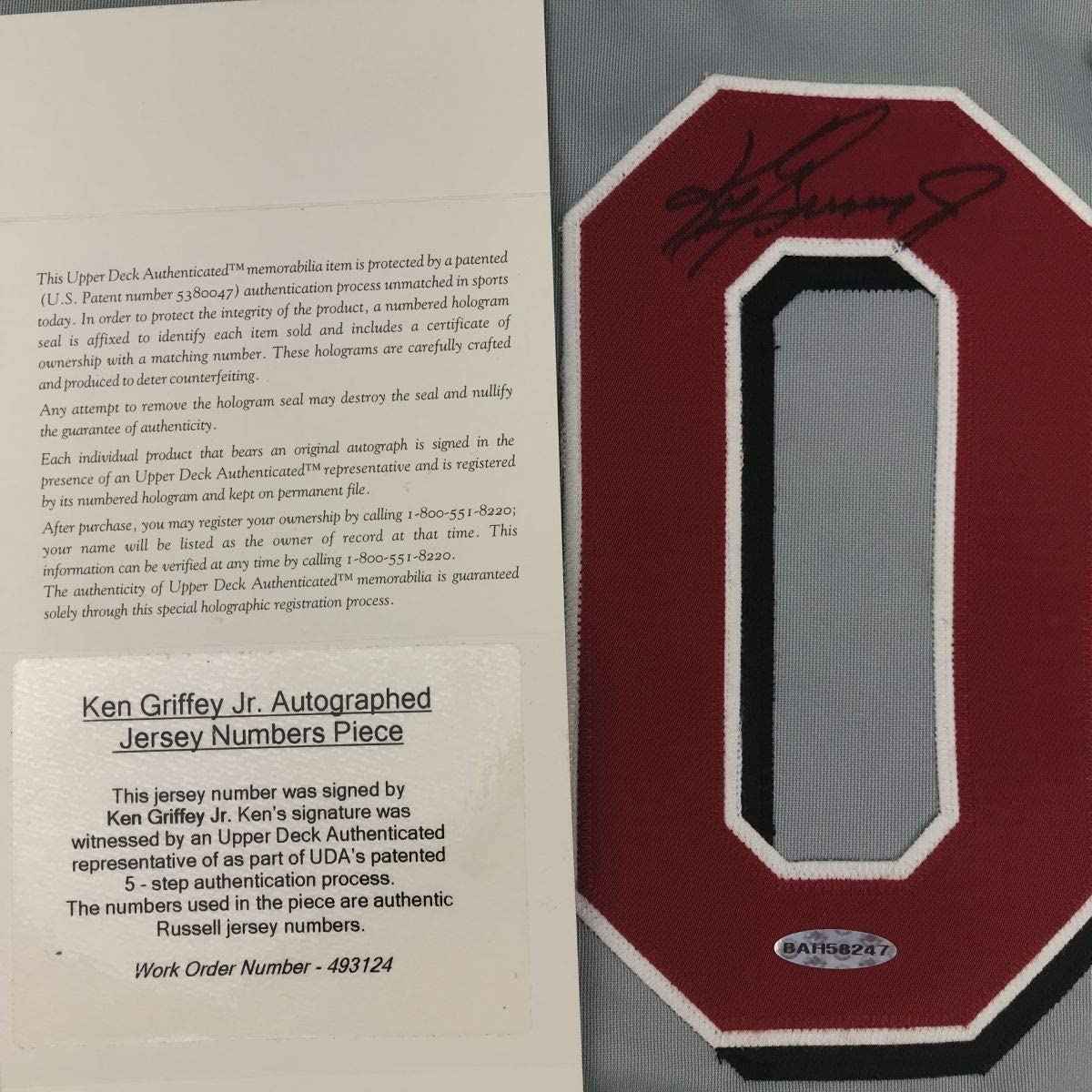 Framed Autographed/Signed Ken Griffey Jr. 35x39 Cincinnati Grey Baseball Jersey Upper Deck UDA COA
