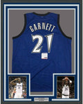 Framed Autographed/Signed Kevin Garnett 35x39 Minnesota Blue Basketball Jersey PSA/DNA COA