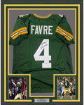 Framed Autographed/Signed Brett Favre 95 96 97 MVP 35x39 Green Bay Green Football Jersey PSA/DNA COA