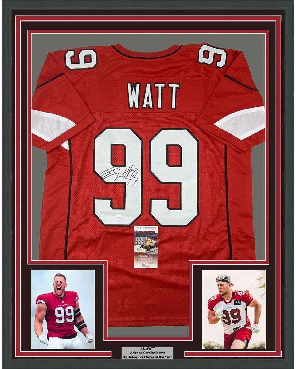 Framed Autographed/Signed JJ J.J. Watt 35x39 Arizona Red Football Jersey JSA COA