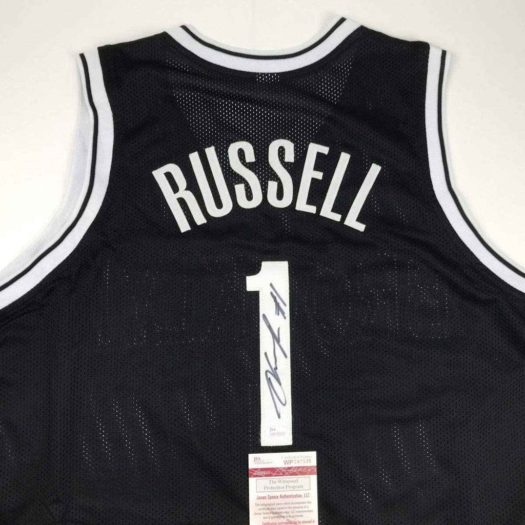 Autographed/Signed D'Angelo Russell Brooklyn Black Basketball Jersey JSA COA