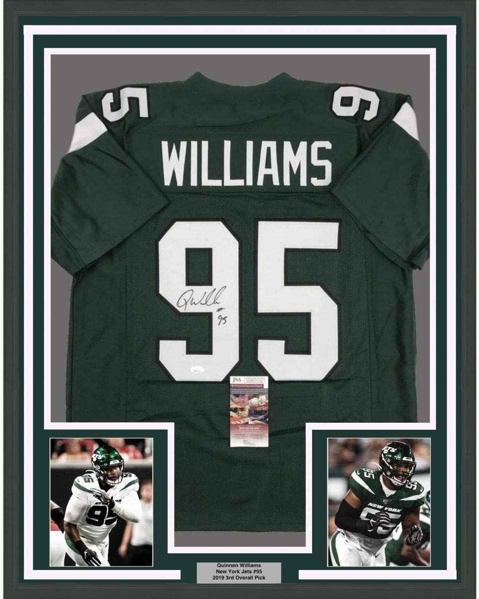 Framed Autographed/Signed Quinnen Williams 35x39 New York Green Football Jersey JSA COA