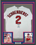 Framed Autographed/Signed Red Schoendienst 35x39 St. Louis White Baseball Jersey Beckett BAS COA
