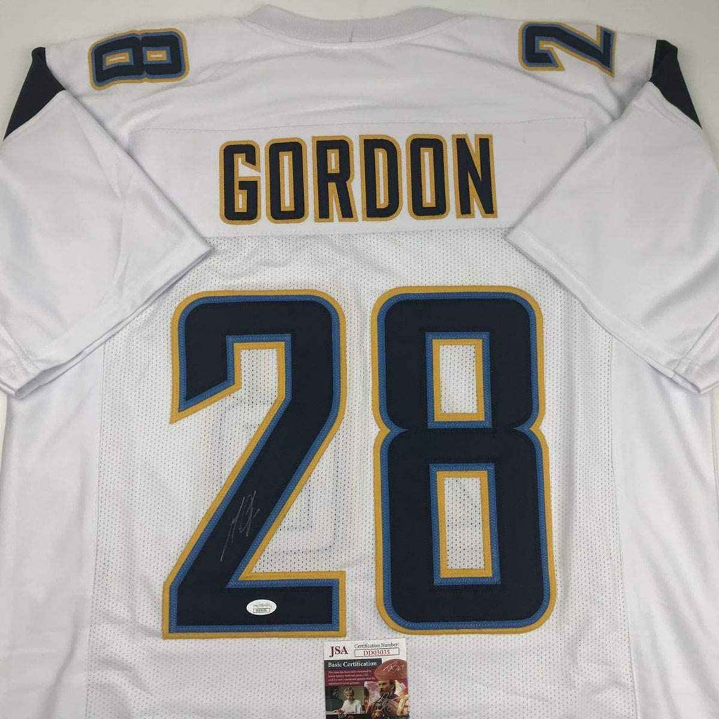 Autographed/Signed Melvin Gordon Los Angeles LA White Football Jersey JSA COA
