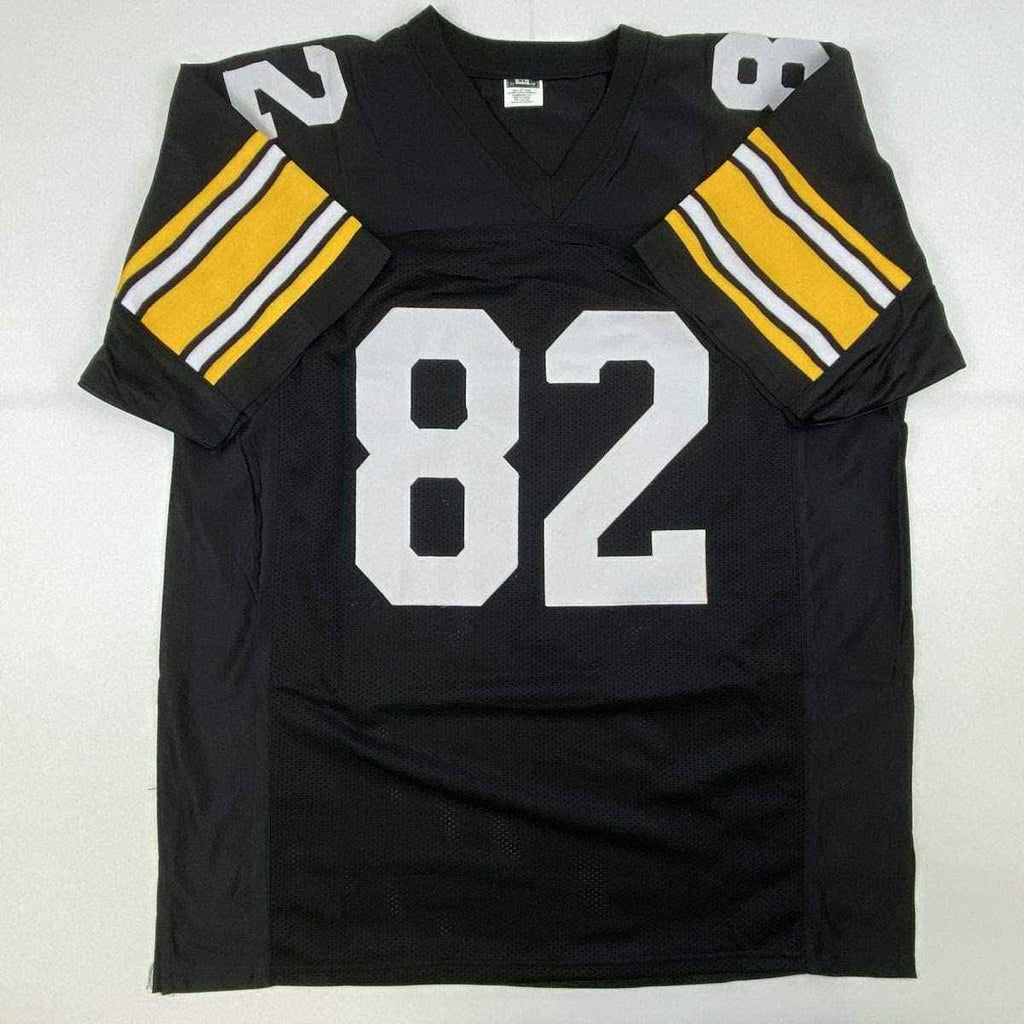 Autographed/Signed John Stallworth HOF 02 Pittsburgh Black Football Jersey JSA COA