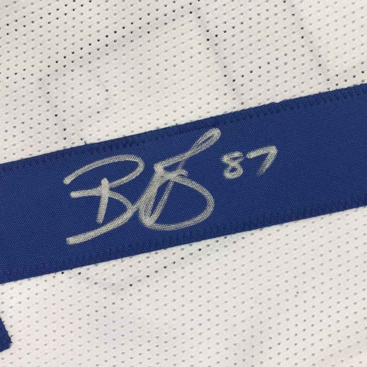Framed Autographed/Signed Reggie Wayne 35x39 Indianapolis White Football Jersey JSA COA