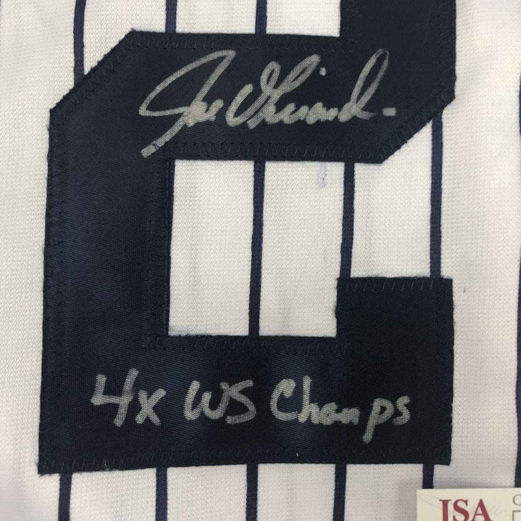 Framed Autographed/Signed Joe Girardi 4x WS Champs 35x39 New York Pinstripe Baseball Jersey JSA COA