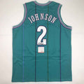Autographed/Signed Larry Johnson Charlotte Teal Basketball Jersey PSA/DNA COA