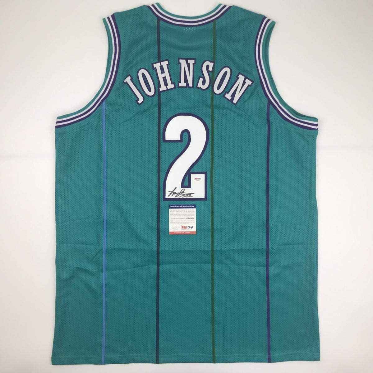 Autographed/Signed Larry Johnson Charlotte Teal Basketball Jersey PSA/DNA COA