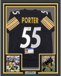 Framed Autographed/Signed Joey Porter 35x39 Pittsburgh Black Football Jersey PSA/DNA COA
