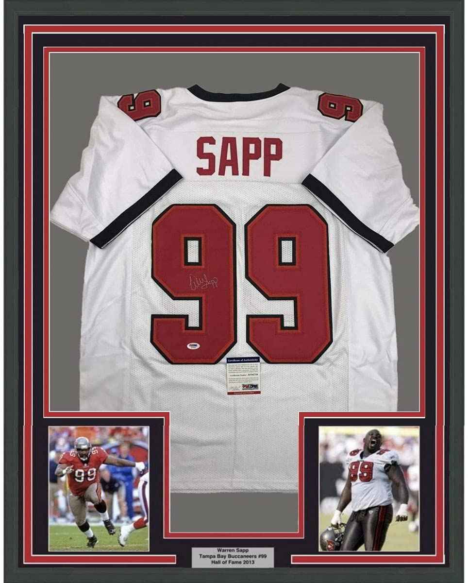 Framed Autographed/Signed Warren Sapp Tampa Bay White Football Jersey PSA/DNA COA