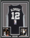 Framed Autographed/Signed LaMarcus Aldridge 35x39 San Antonio Black Basketball Jersey JSA COA