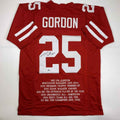 Autographed/Signed Melvin Gordon III Wisconsin Red Stat College Football Jersey Athlete Hologram COA