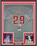 Framed Autographed/Signed John Kruk 35x39 Philadelphia Grey Baseball Jersey JSA COA