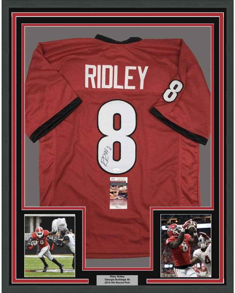 Framed Autographed/Signed Riley Ridley 35x39 Georgia Red College Football Jersey JSA COA