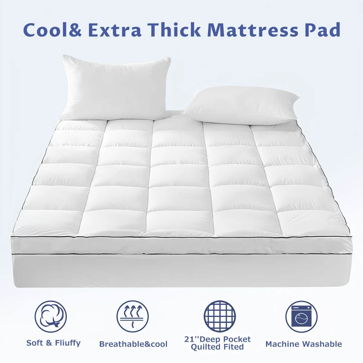 Extra Thick Mattress Topper – Soft, Cooling & Breathable (Multiple Sizes & Colors)