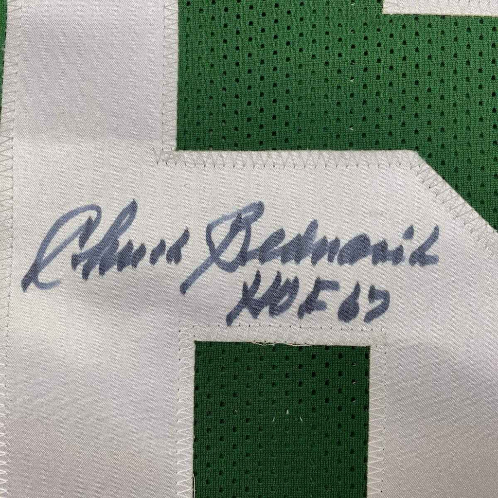 Framed Autographed/Signed Chuck Bednarik HOF 67 35x39 Philadelphia Kelly Green Football Jersey JSA COA