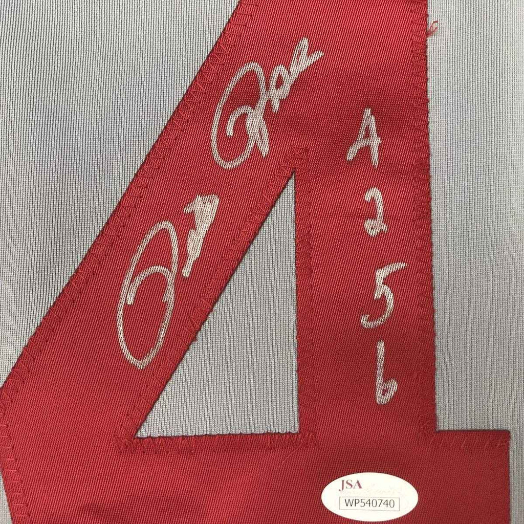 Autographed/Signed Pete Rose 4256 Cincinnati Grey Baseball Jersey JSA COA