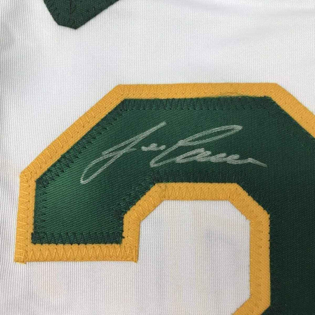 Framed Autographed/Signed Jose Canseco 35x39 Oakland White Baseball Jersey JSA COA