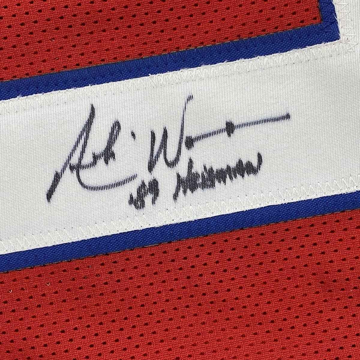 Framed Autographed/Signed Andre Ware 35x39 89 Heisman Houston Red College Football Jersey JSA COA