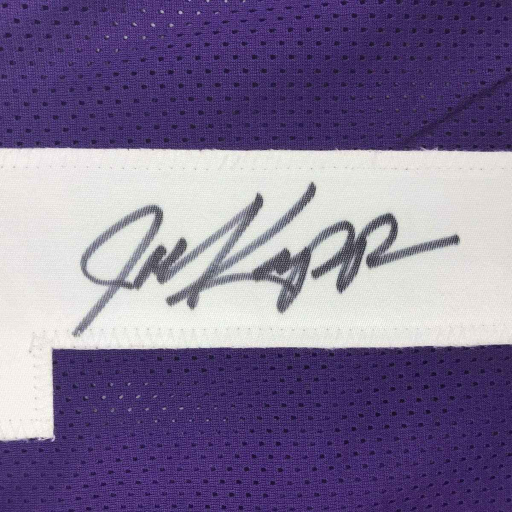 Framed Autographed/Signed Joe Kapp 35x39 Minnesota Purple Football Jersey JSA COA