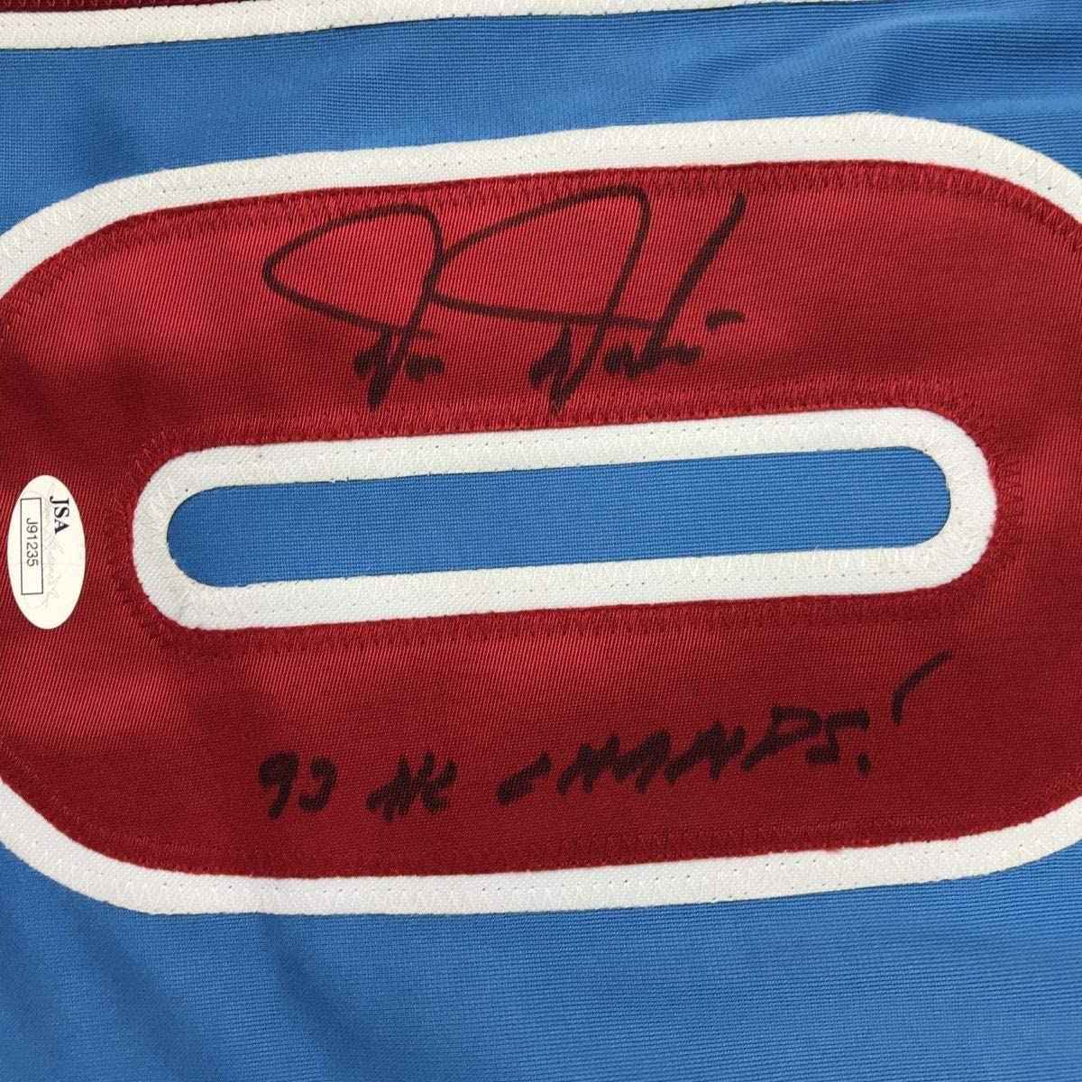 Framed Autographed/Signed Darren Daulton 35x39 Philadelphia Retro Blue Baseball Jersey JSA COA