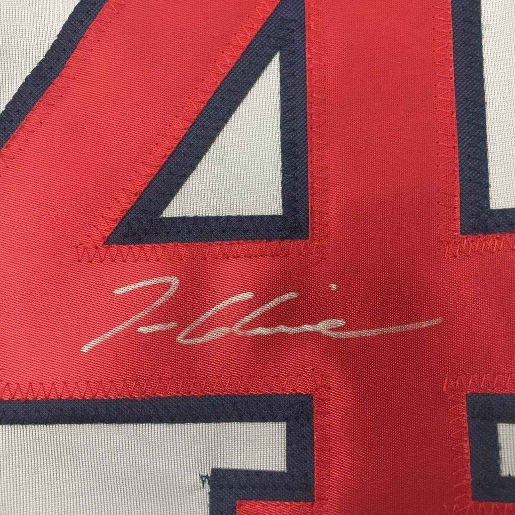Framed Autographed/Signed Tom Glavine 35x39 Atlanta Grey Baseball Jersey JSA COA