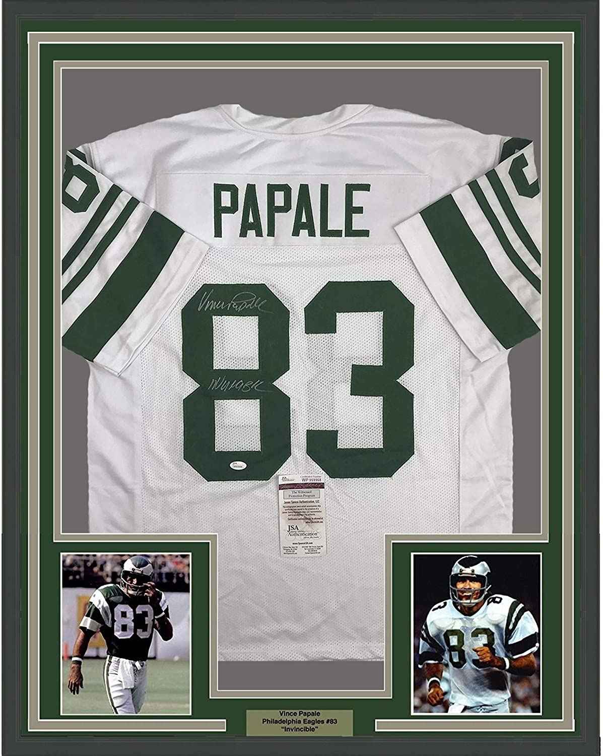 Framed Autographed/Signed Vince Papale Invincible  35x39 Philadelphia White Football Jersey JSA COA