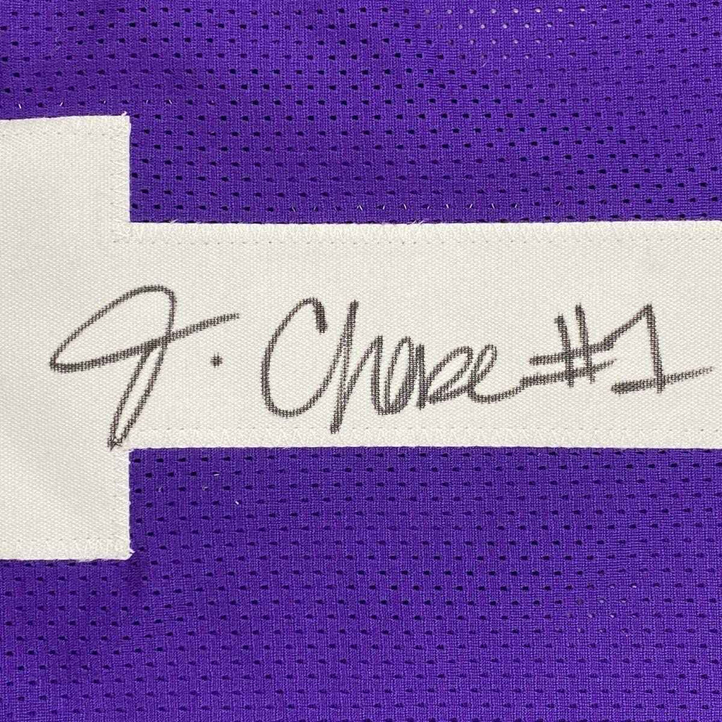 Framed Autographed/Signed Ja'Marr Chase 35x39 LSU Purple College Football Jersey Beckett BAS COA