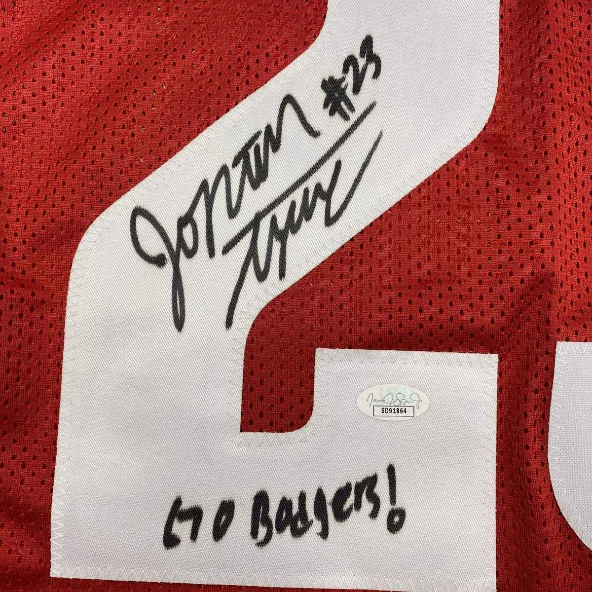 Autographed/Signed Jonathan Taylor Inscribed Wisconsin Red College Football Jersey JSA COA
