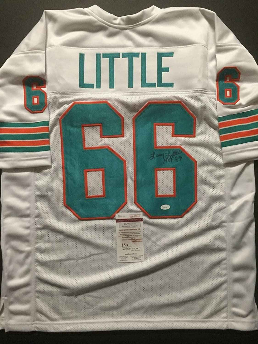 Autographed/Signed Larry Little HOF 93  Miami White Football Jersey JSA COA
