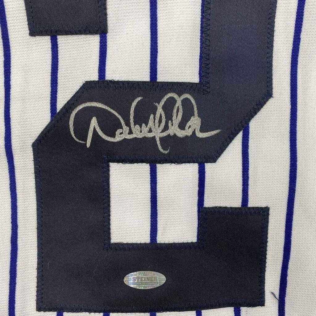 Framed Autographed/Signed Derek Jeter 35x39 New York Pinstripe Baseball Jersey Steiner Sports COA Hologram Only