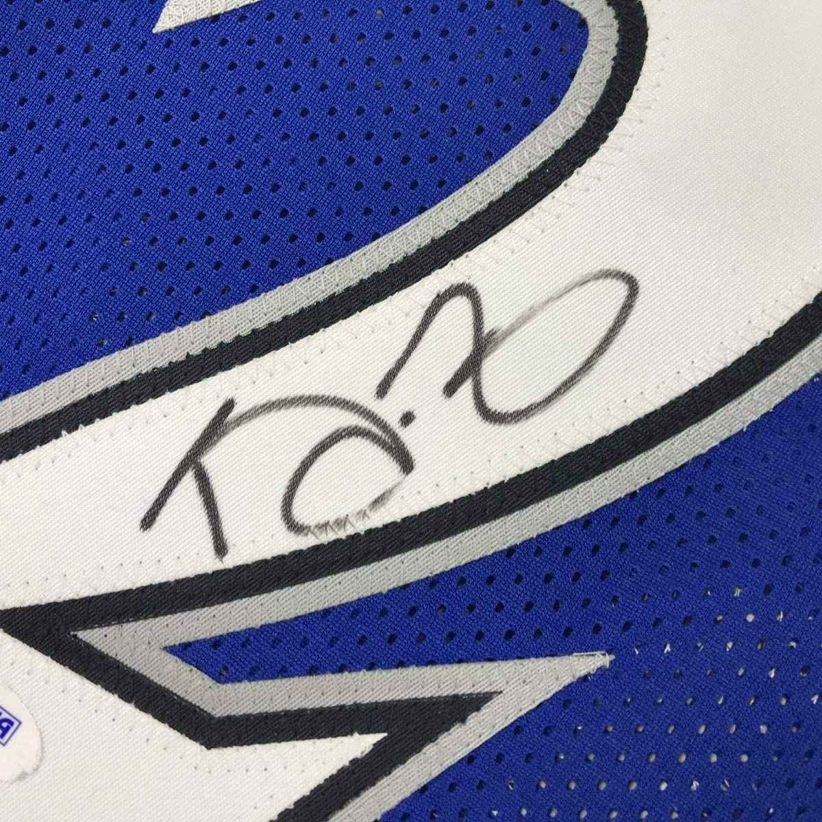 Framed Autographed/Signed Kevin Garnett 35x39 Minnesota Blue Basketball Jersey PSA/DNA COA