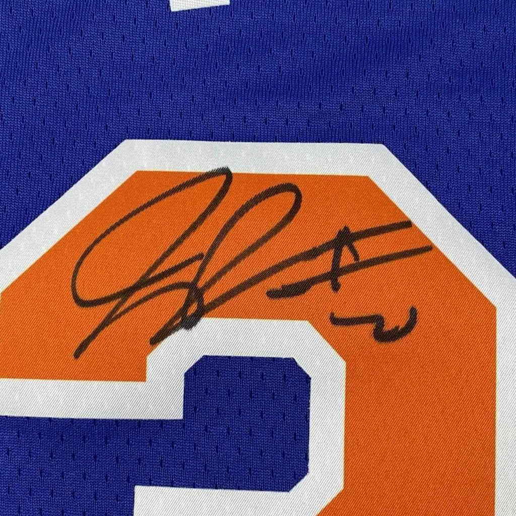 Framed Autographed/Signed Julius Randle 35x39 New York Knicks Blue Basketball Jersey Fanatics COA #2