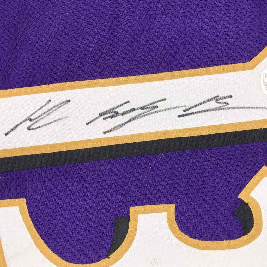 Framed Autographed/Signed John Brown 35x39 Baltimore Purple Football Jersey JSA COA