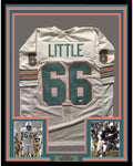 Framed Autographed/Signed Larry Little HOF 93  35x39 Miami Dolphins White Football Jersey JSA COA