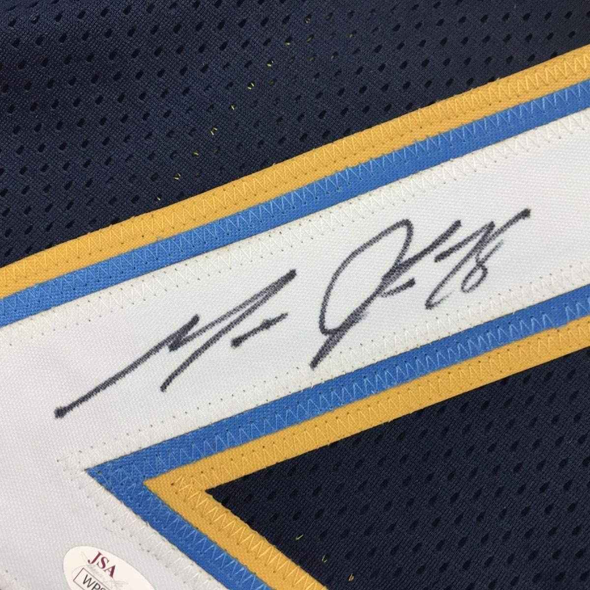 Framed Autographed/Signed Melvin Gordon 35x39 Los Angeles LA Dark Blue Football Jersey JSA COA