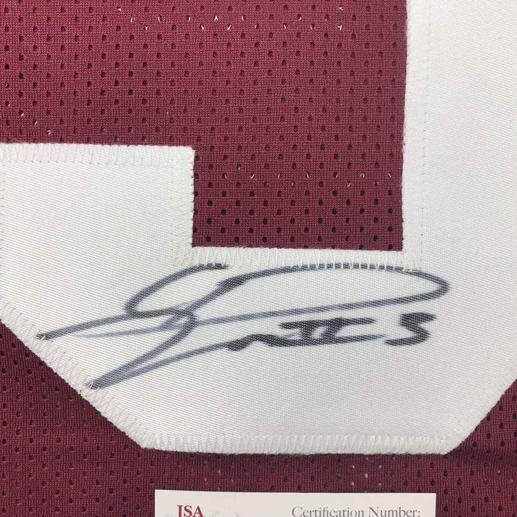 Framed Autographed/Signed Calvin Ridley 35x39 Alabama Maroon College Football Jersey JSA COA