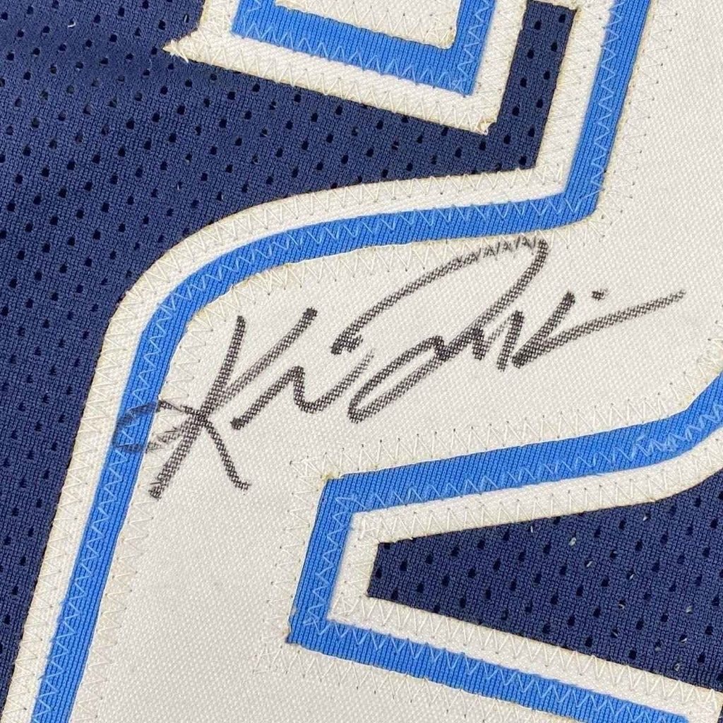 Framed Autographed/Signed Kris Jenkins 35x39 Villanova Blue College Basketball Jersey JSA COA