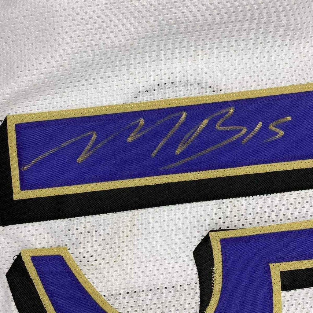 Framed Autographed/Signed Marquise Brown 35x39 Baltimore White Football Jersey JSA COA
