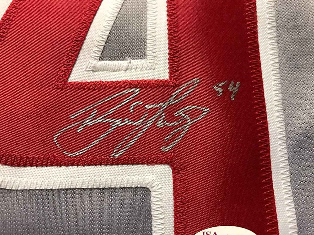 Framed Autographed/Signed Brad Lidge 35x39 Philadelphia Grey Baseball Jersey JSA COA