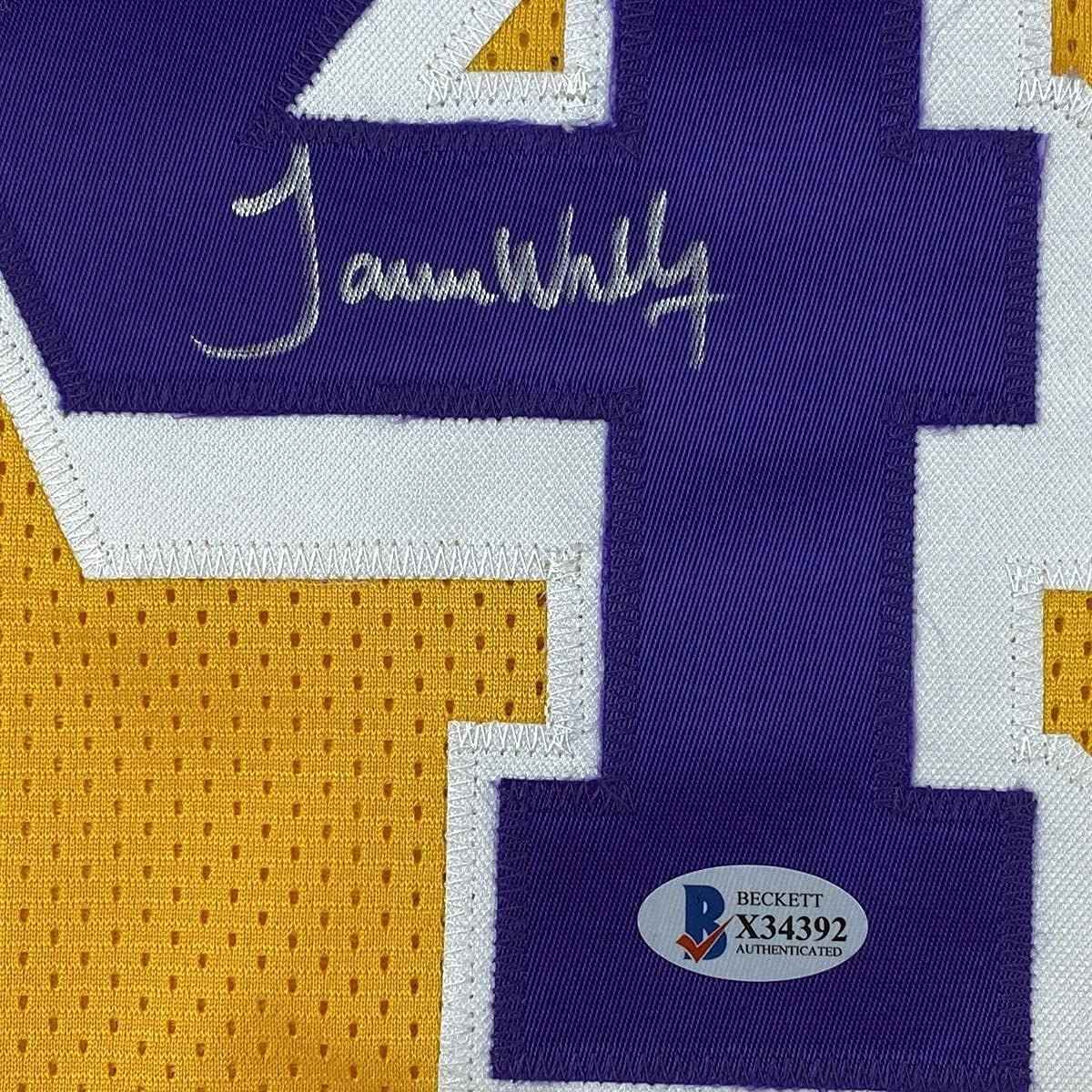 Framed Autographed/Signed James Worthy 35x39 Los Angeles LA Yellow Basketball Jersey Beckett BAS COA
