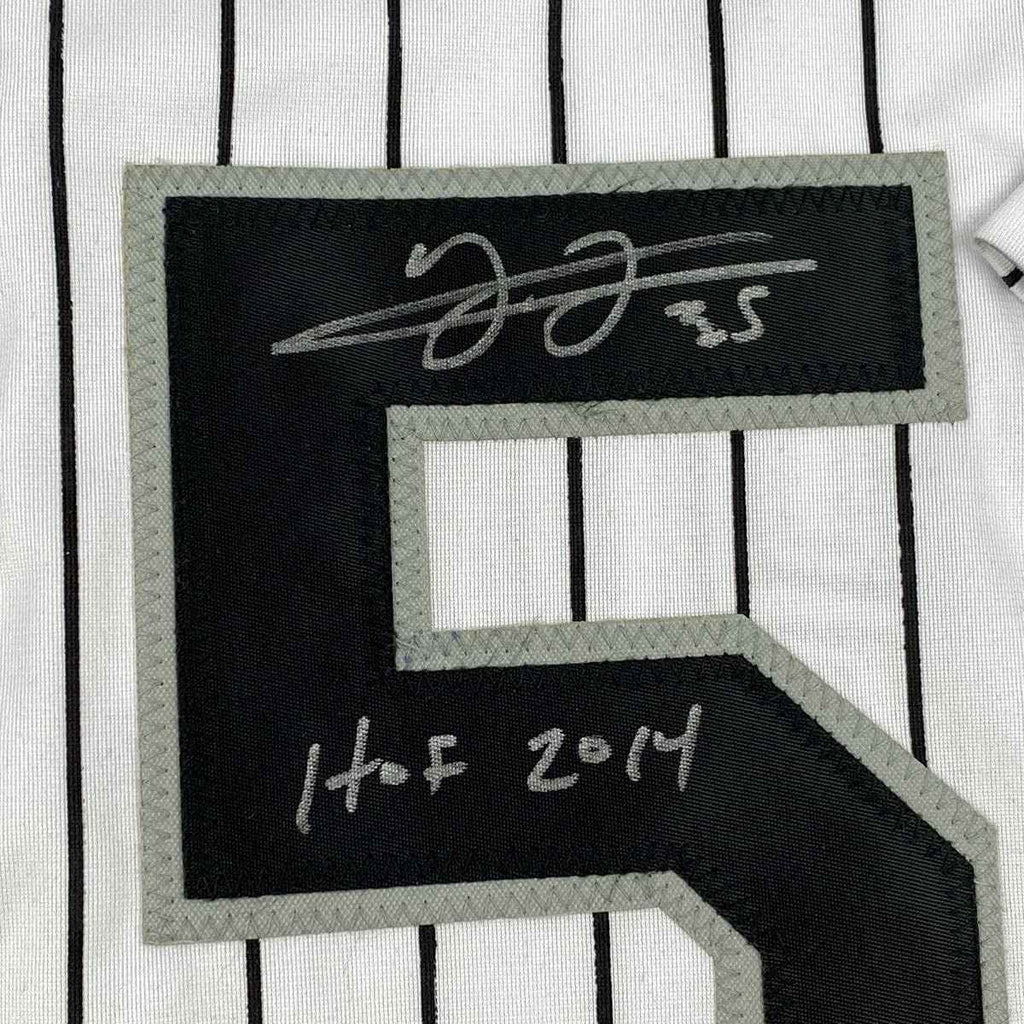 Autographed/Signed Frank Thomas HOF 2014 Chicago Pinstripe Baseball Jersey JSA COA