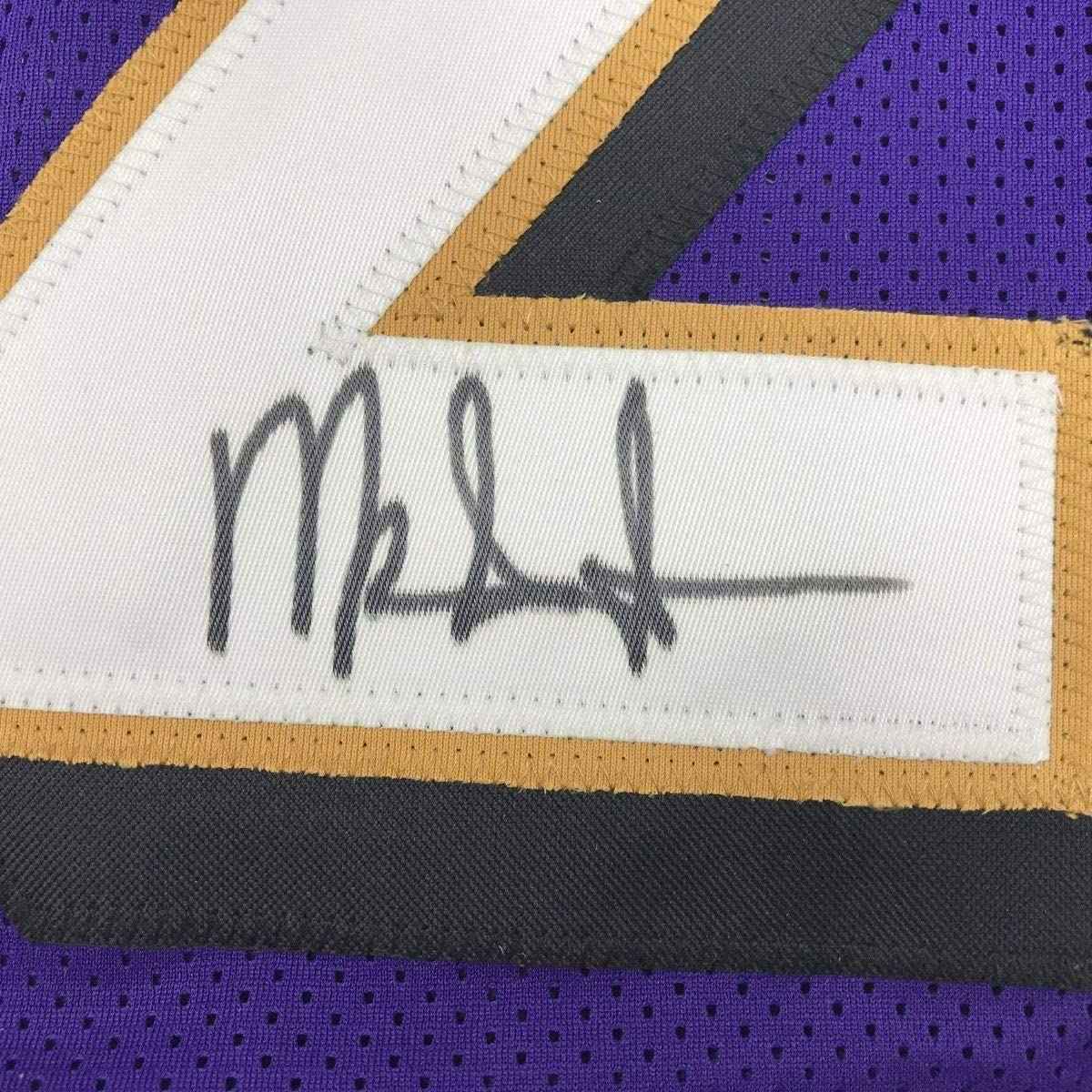 Framed Autographed/Signed Mark Ingram II 35x39 Baltimore Purple Football Jersey Beckett BAS COA