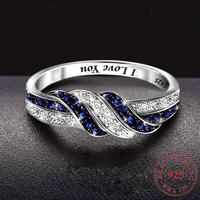 Sparkling Blue Cubic Zirconia Infinity Love Ring – 925 Sterling Silver